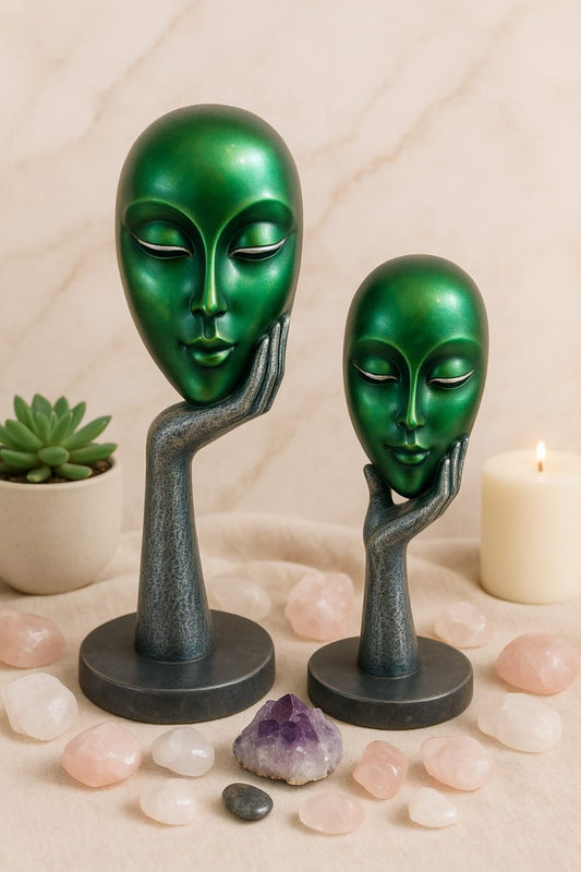 Emeraled Serenity Face Sculpture Set-Artistic Home Decor(Set of 2)