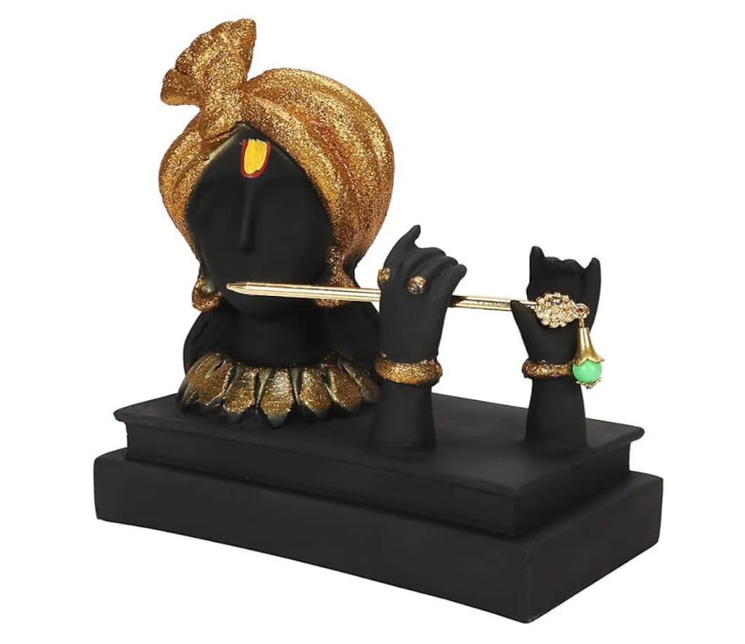 Lord Krishna Statue in Elegant Black Finish Flute Playing Krishna Idol for Home Decor, Living Room, Office Desk Spiritual Gift & Mandir Murti Showpiece