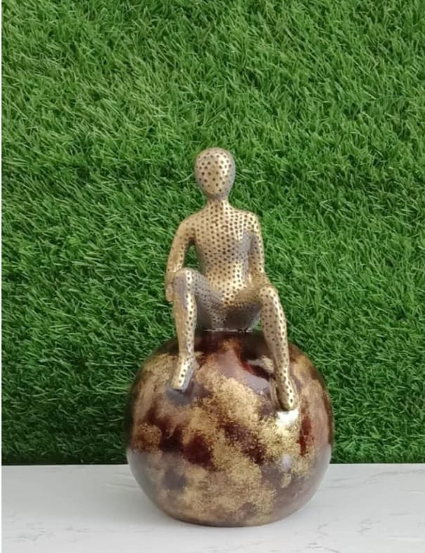 LETS CATCH UPP Gold Plated Abstract Resin Man Sitting Ball Figurine Set of 4 | Patterned Living Room Decoration Statue for Home Décor | Decorative Showpiece Sculpture | Elegant Décor Accent
