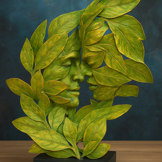 Verdant Whisper – Abstract Leaf Face Sculpture (Evoke thought and emotion)