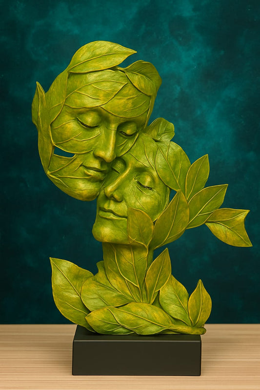 Verdant Whisper – Abstract Leaf Face Sculpture (souls intertwined through organic connection.)
