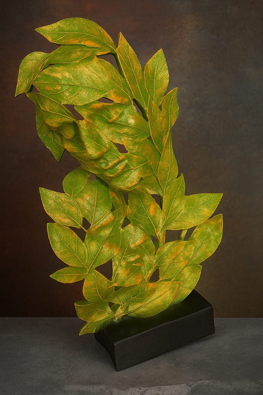 Verdant Whisper – Abstract Leaf Face Sculpture (romance and rootednes)