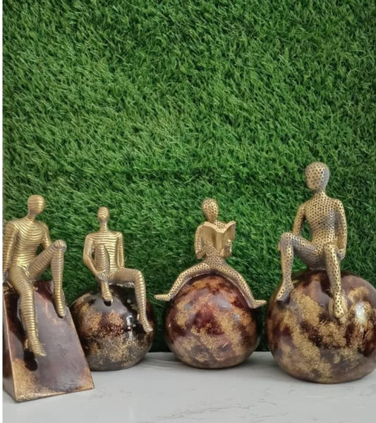 LETS CATCH UPP Gold Plated Abstract Resin Man Sitting Ball Figurine Set of 4 | Patterned Living Room Decoration Statue for Home Décor | Decorative Showpiece Sculpture | Elegant Décor Accent