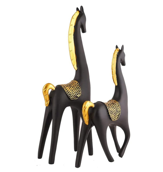 Majestic Harmony – Black & Gold Horse Figurines