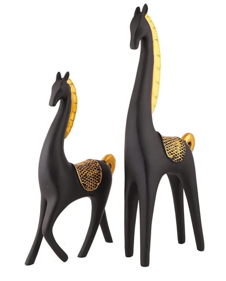 Majestic Harmony – Black & Gold Horse Figurines