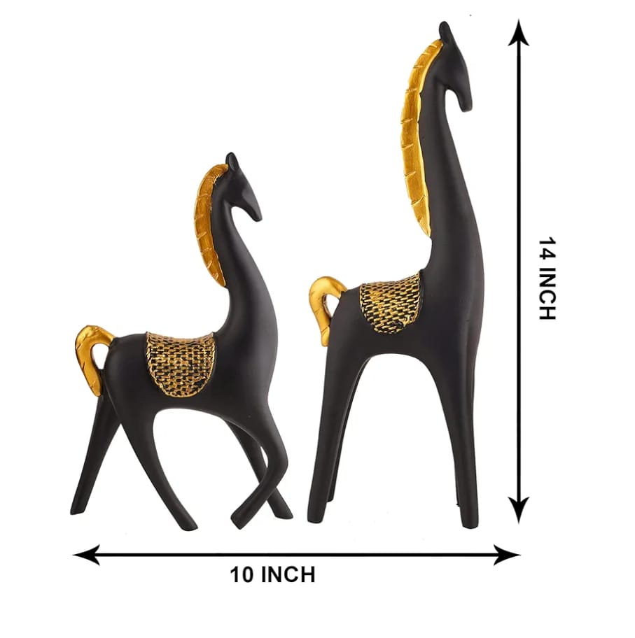Majestic Harmony – Black & Gold Horse Figurines