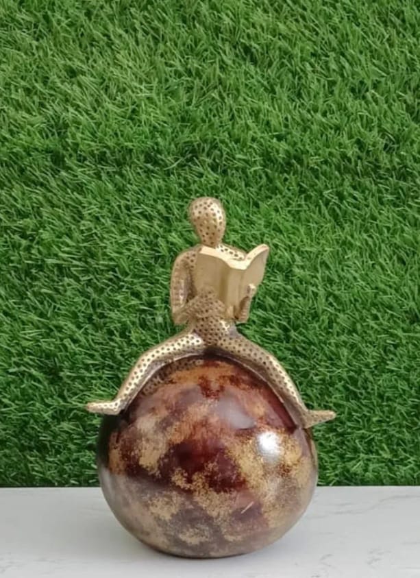 LETS CATCH UPP Gold Plated Abstract Resin Man Sitting Ball Figurine Set of 4 | Patterned Living Room Decoration Statue for Home Décor | Decorative Showpiece Sculpture | Elegant Décor Accent