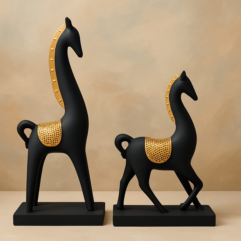 Majestic Harmony – Black & Gold Horse Figurines