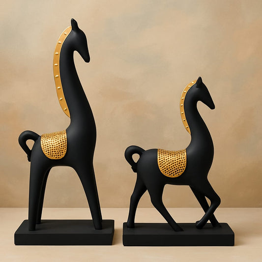Majestic Harmony – Black & Gold Horse Figurines